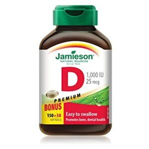 Jamieson Vitamín D3 1000 IU 150+30 kapslí zdarma (6 měsíců) expirace